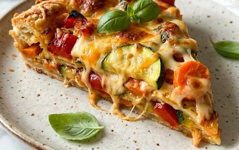 Pizzakuchen mit Zucchini, Karotten, Paprika und Käse