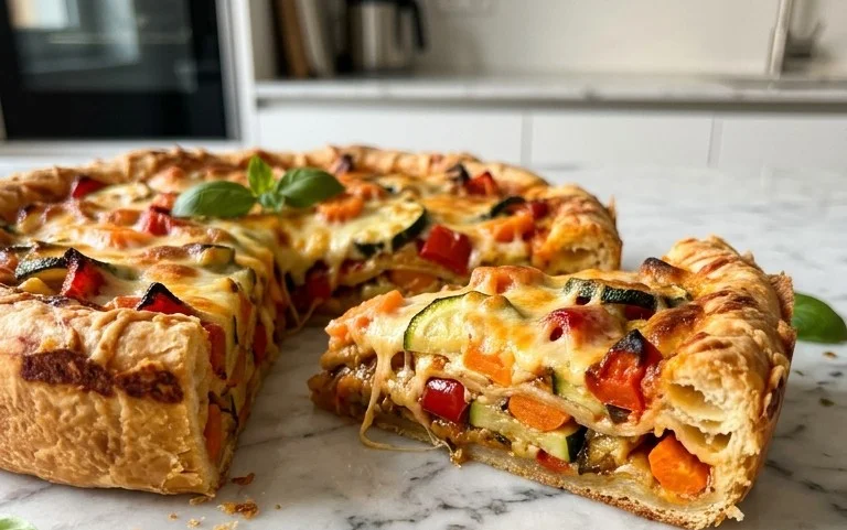 Zucchini-Käse-Pizzakuchen mit Gemüse