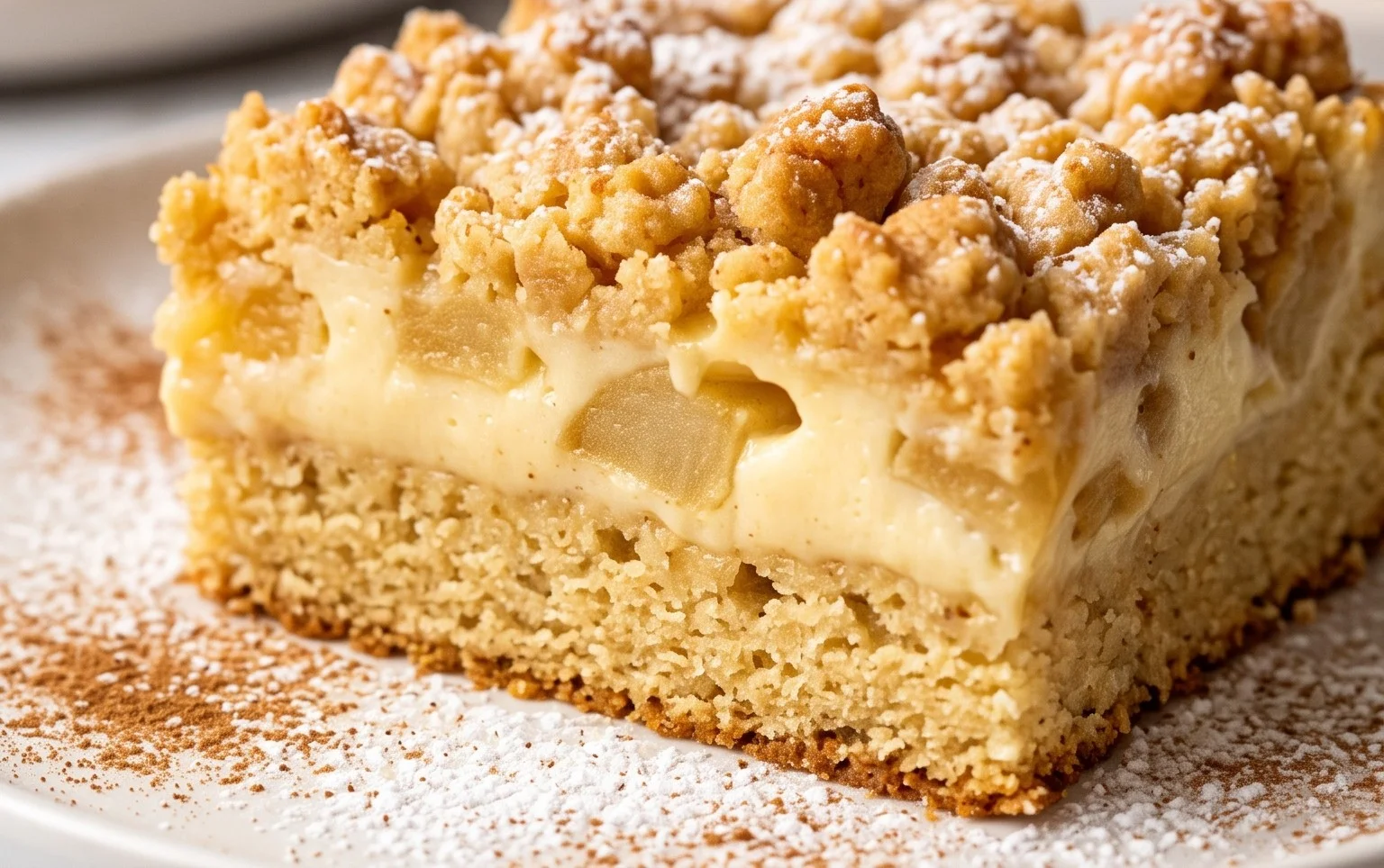 Apfelkuchen vom Blech - mit Pudding und knusprigen Streusel